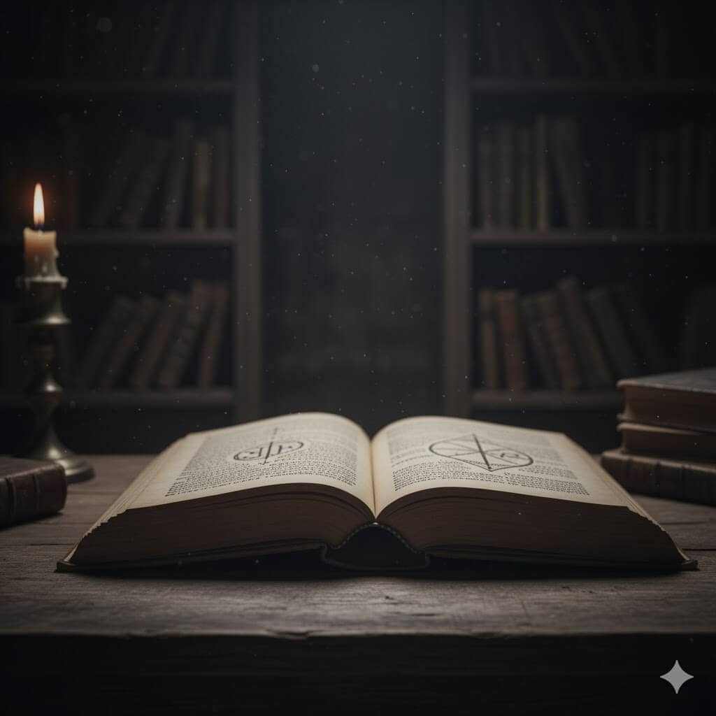 Livro aberto em ambiente sombrio