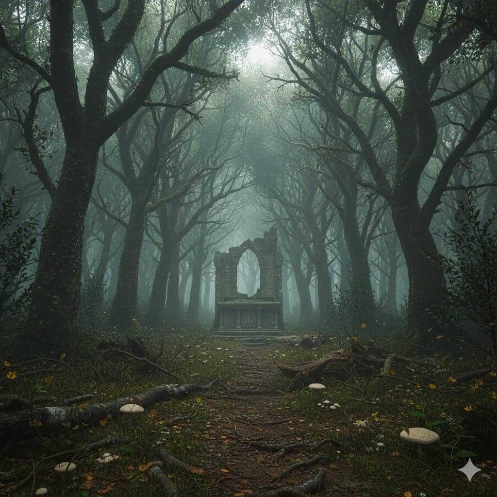 Floresta sombria e nebulosa